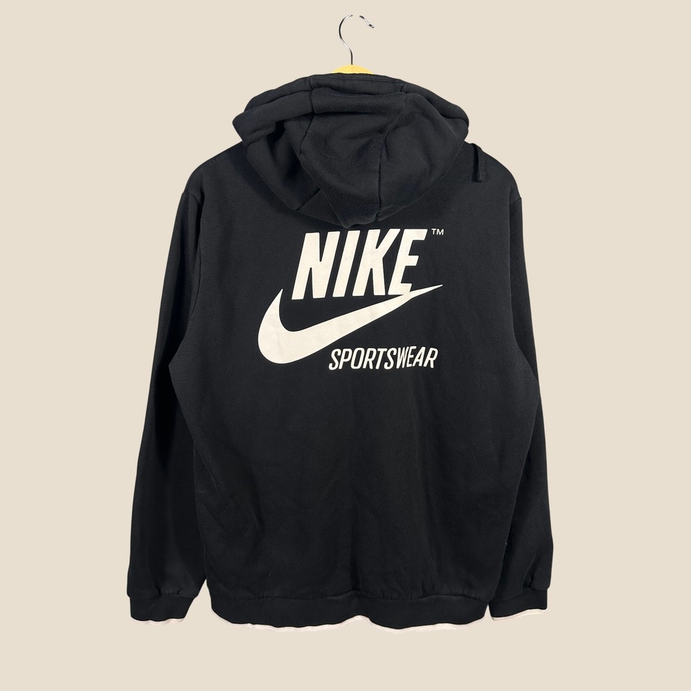 Nike Sportswear Full Zip Hoodie Mens Large Black White Big Logo Sweatshirt